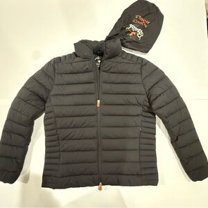 New! SAVE THE DUCK Men’s Black Puffer Jacket with Orange Accents Size- Medium